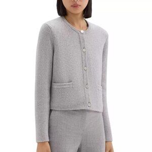 NWT Theory Cropped Knit Jacket Felted Wool-Cashmere Light Heather Gray Size L